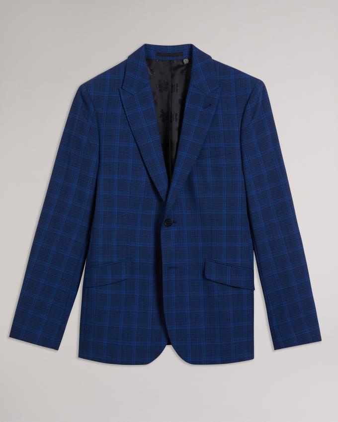 Veste Ted Baker Wool And Silk Check Suit Bleu Foncé Homme | EQJ-38811395